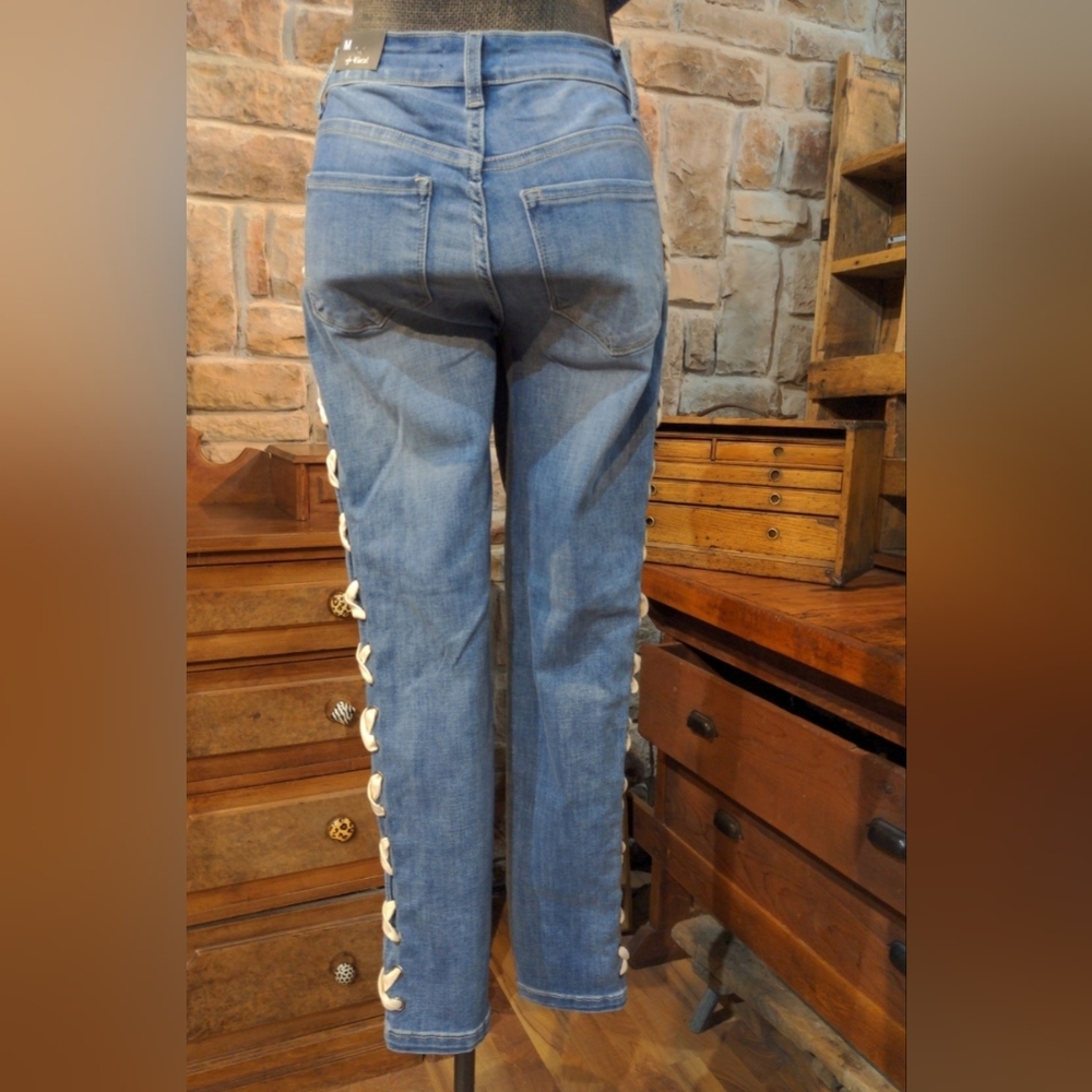 Vocal Blue Jean with Cream Criss Cross Tie Side Accent - Picture 2 of 5